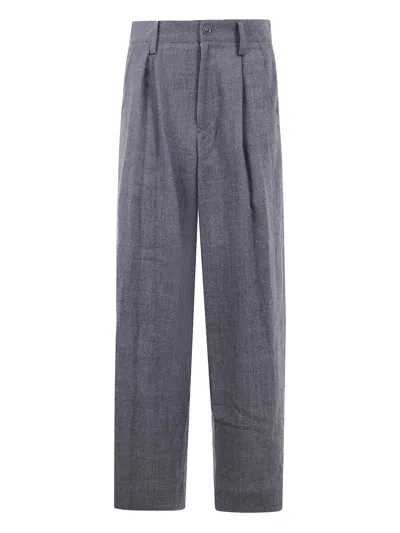 Y's Pleated-front Wool Trousers In Gray