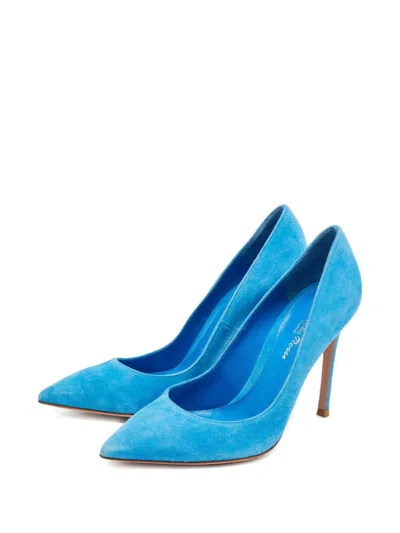 Pre-owned Gianvito Rossi  105mm Suede Pumps In Blue
