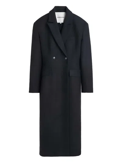 Herskind Padded-shoulders Double-breasted Coat In Black