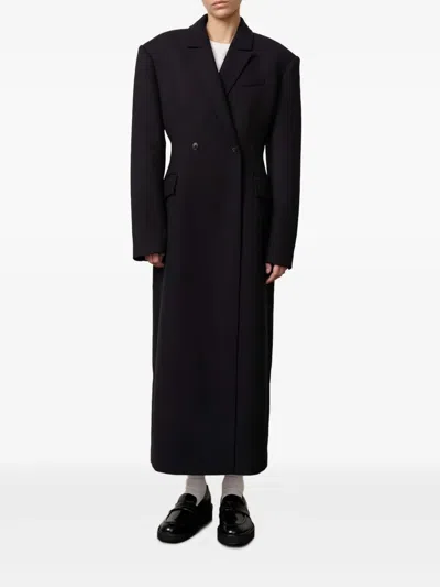 Herskind Padded-shoulders Double-breasted Coat In Black