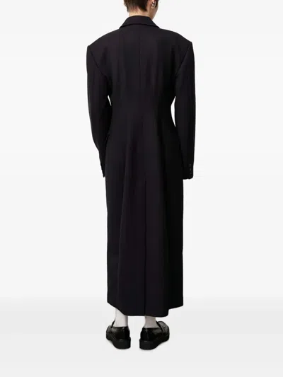 Herskind Padded-shoulders Double-breasted Coat In Black