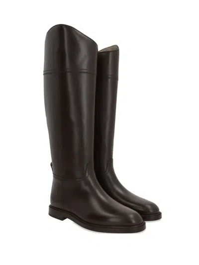 Brunello Cucinelli Brown Leather Boots With Shiny Detail In Brown