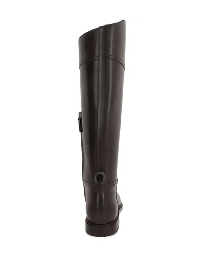 Brunello Cucinelli Brown Leather Boots With Shiny Detail In Brown