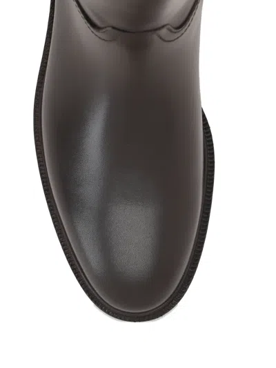 Brunello Cucinelli Brown Leather Boots With Shiny Detail In Brown
