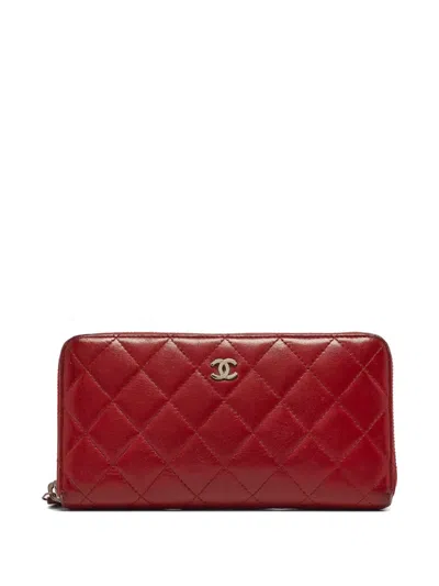 Pre-owned Chanel 2024 Quilted Leather Zip Wallet In Red