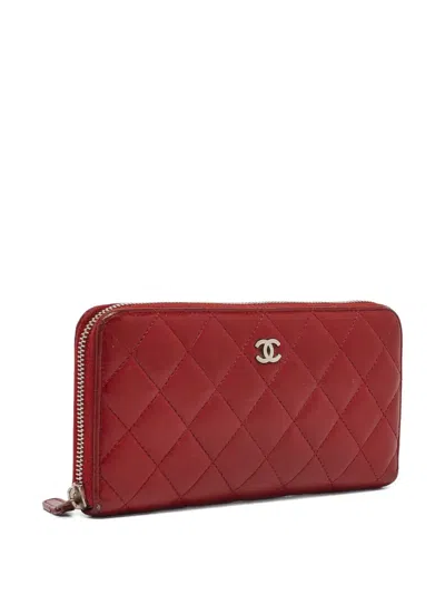 Pre-owned Chanel 2024 Quilted Leather Zip Wallet In Red
