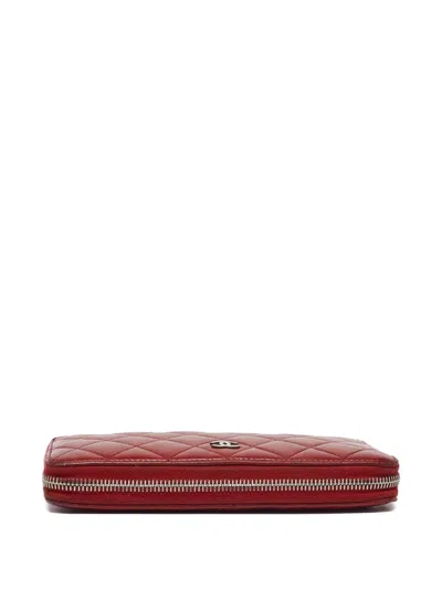 Pre-owned Chanel 2024 Quilted Leather Zip Wallet In Red