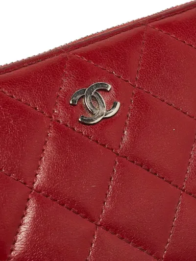 Pre-owned Chanel 2024 Quilted Leather Zip Wallet In Red