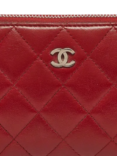 Pre-owned Chanel 2024 Quilted Leather Zip Wallet In Red