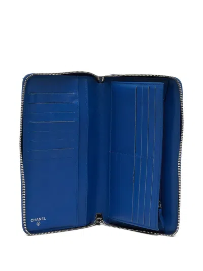 Pre-owned Chanel Cc Diamond-quilted Leather Wallet In Blue