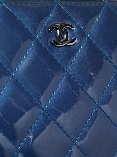 Pre-owned Chanel Cc Diamond-quilted Leather Wallet In Blue