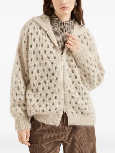 Brunello Cucinelli Hooded Hole-detail Cardigan