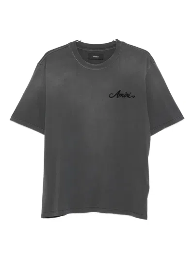Amiri Men Cotton T-shirt With Embroidery In Gray