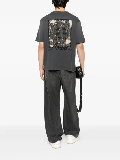 Amiri Men Cotton T-shirt With Embroidery In Gray