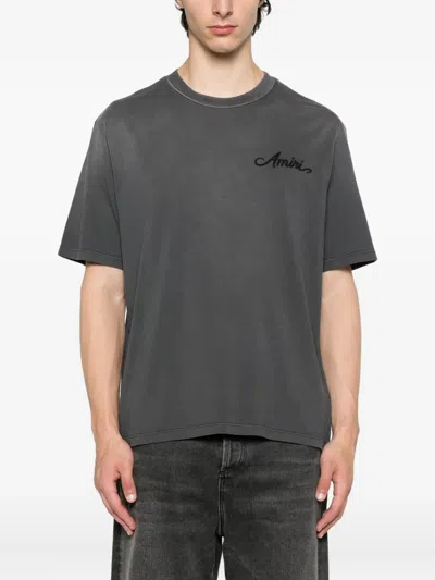 Amiri Men Cotton T-shirt With Embroidery In Gray