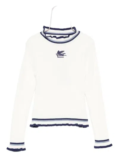 Etro Embroidered Ruffled Sweater In White