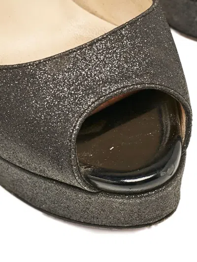 Pre-owned Christian Louboutin 155mm Lady Peep Glitter Slingback Pumps