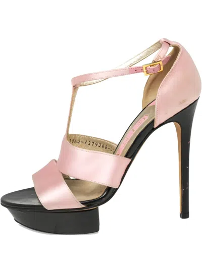 Pre-owned Gina  120mm Satin Plaform Sandals In Pink
