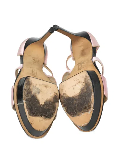 Pre-owned Gina  120mm Satin Plaform Sandals In Pink