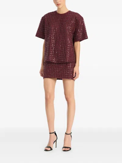 Rotate Birger Christensen Grid-pattern Sequin-embellished Mini Skirt In Red