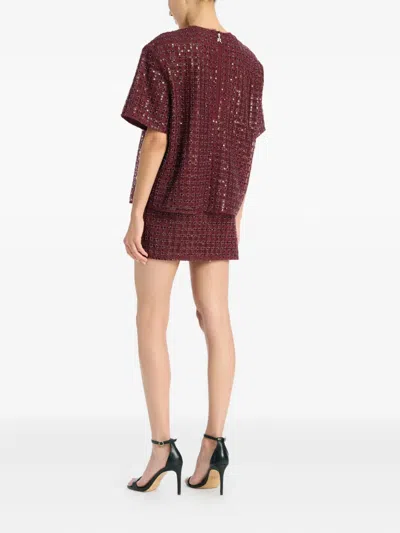Rotate Birger Christensen Grid-pattern Sequin-embellished Mini Skirt In Red