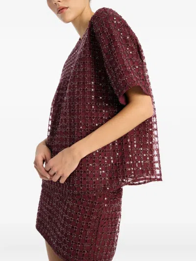 Rotate Birger Christensen Grid-pattern Sequin-embellished Mini Skirt In Red