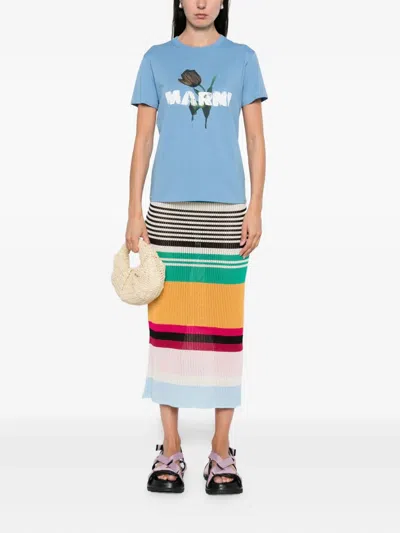 Marni Flower-print T-shirt In Blue