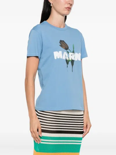 Marni Flower-print T-shirt In Blue