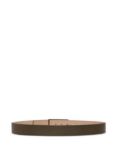 Victoria Beckham Tonal Jumbo Frame Belt In Dark Brown Smooth Leather In Brown