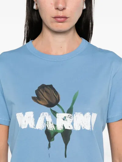 Marni Flower-print T-shirt In Blue