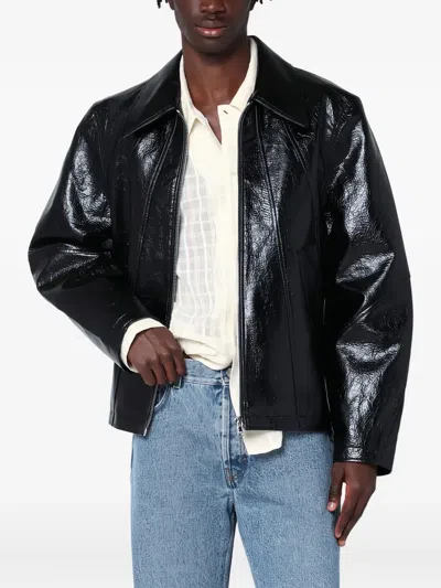 Séfr Shiny Black Zip-up Jacket In Eco-leather In Black