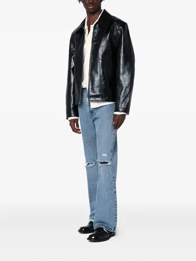 Séfr Shiny Black Zip-up Jacket In Eco-leather In Black