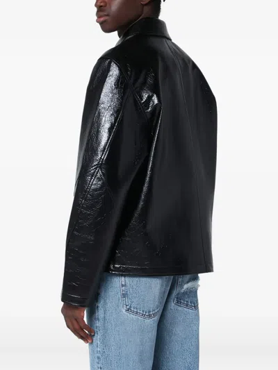 Séfr Shiny Black Zip-up Jacket In Eco-leather In Black