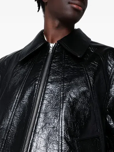 Séfr Shiny Black Zip-up Jacket In Eco-leather In Black