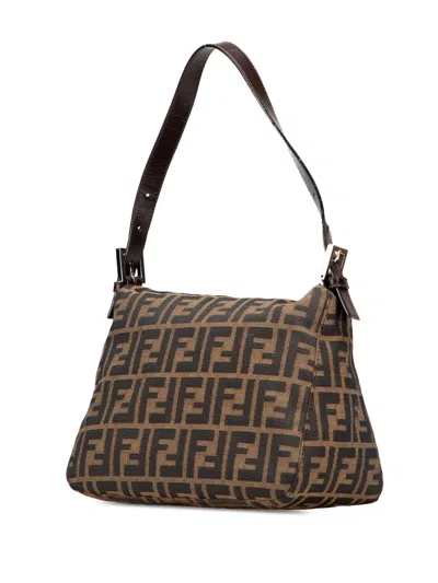 Pre-owned Fendi 2000-2010 Zucca Canvas Double Flap Mamma Shoulder Bag In Brown