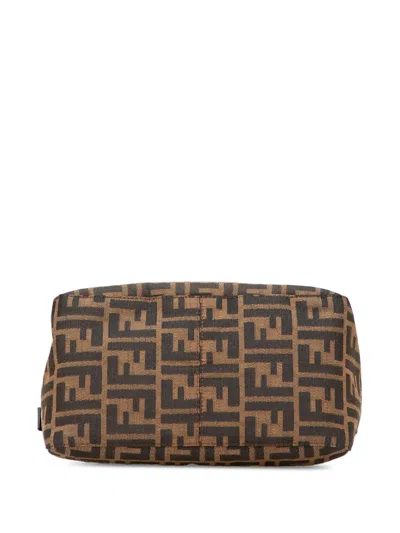 Pre-owned Fendi 2000-2010 Zucca Canvas Double Flap Mamma Shoulder Bag In Brown