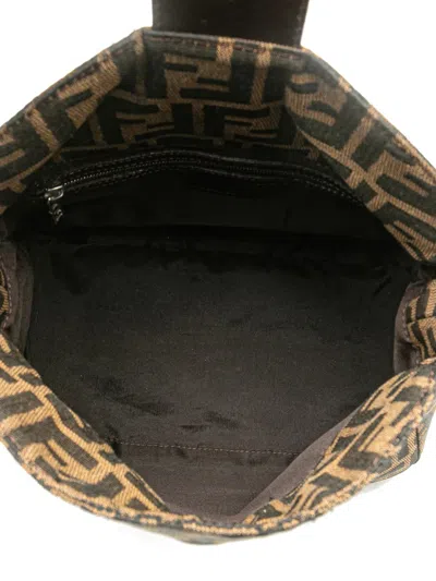 Pre-owned Fendi 2000-2010 Zucca Canvas Double Flap Mamma Shoulder Bag In Brown
