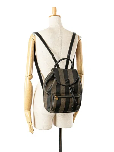 Pre-owned Fendi 20th Century Pequin Coated Canvas Drawstring Backpack