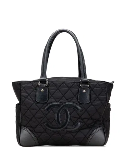 Pre-owned Chanel 2006-2008 Paris New York Quilted Nylon Tote Bag In Black