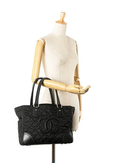 Pre-owned Chanel 2006-2008 Paris New York Quilted Nylon Tote Bag In Black
