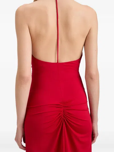 Victoria Beckham V-neck Ruched Midi Dress In Red