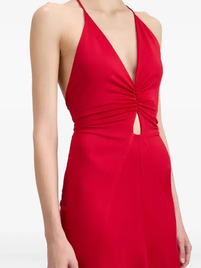 Victoria Beckham V-neck Ruched Midi Dress In Red