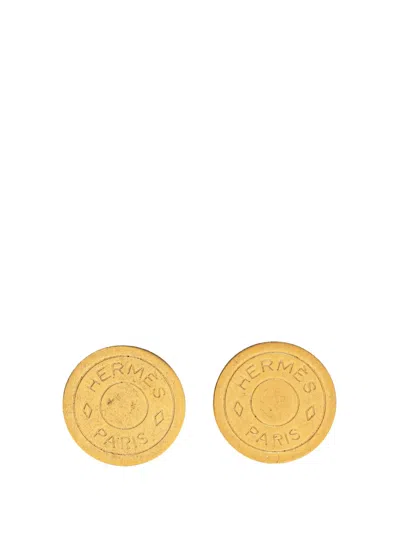 Pre-owned Hermes 20th Century Gold Plated Bijouterie Fantaisie Clou De Selle Clip On Earrings Costume Earrings