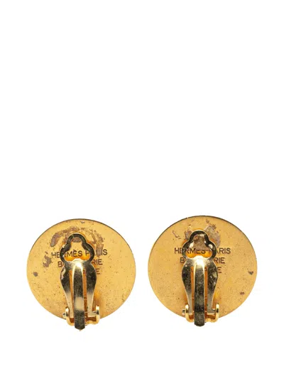 Pre-owned Hermes 20th Century Gold Plated Bijouterie Fantaisie Clou De Selle Clip On Earrings Costume Earrings