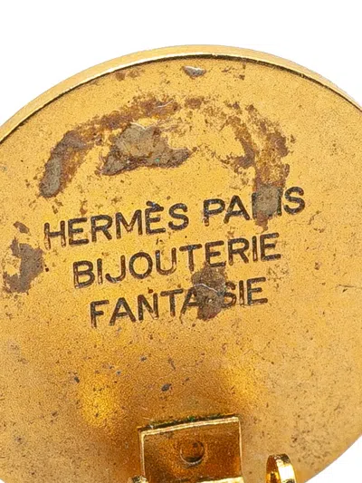 Pre-owned Hermes 20th Century Gold Plated Bijouterie Fantaisie Clou De Selle Clip On Earrings Costume Earrings