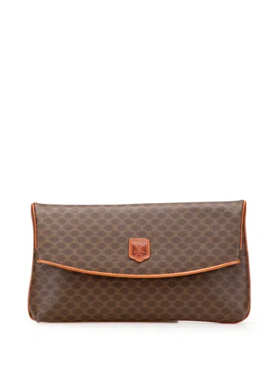 Pre-owned Celine 1991 Macadam Coated Canvas Clutch Bag In Brown