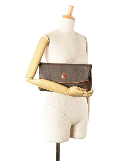 Pre-owned Celine 1991 Macadam Coated Canvas Clutch Bag In Brown