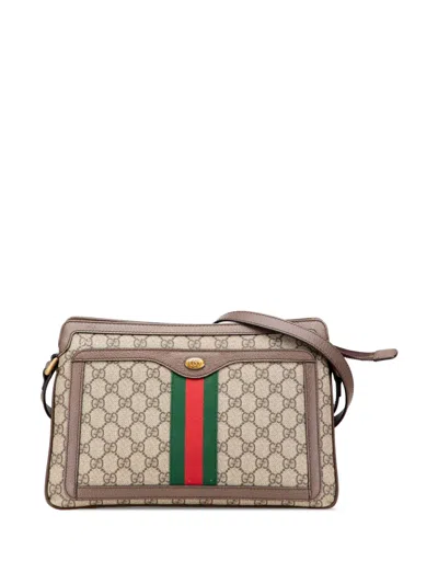 Pre-owned Gucci 2016-2025 Medium Gg Supreme Ophidia Crossbody Bag In Brown