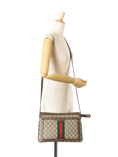 Pre-owned Gucci 2016-2025 Medium Gg Supreme Ophidia Crossbody Bag In Brown