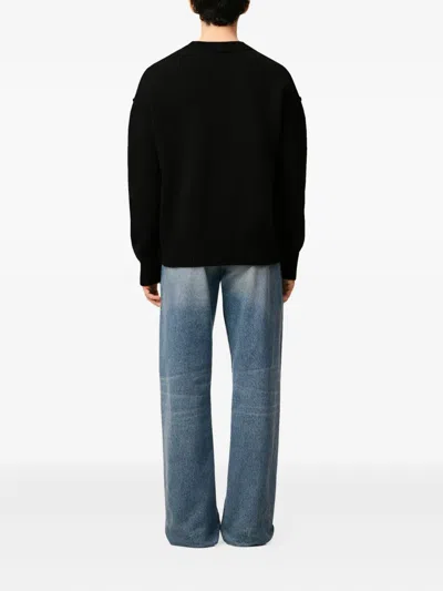 Ami Alexandre Mattiussi Ami Paris Wool Sweater With Heart Intarsia Design In Black